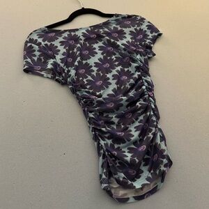 Free people cinched flower print blue and purple cinched tee